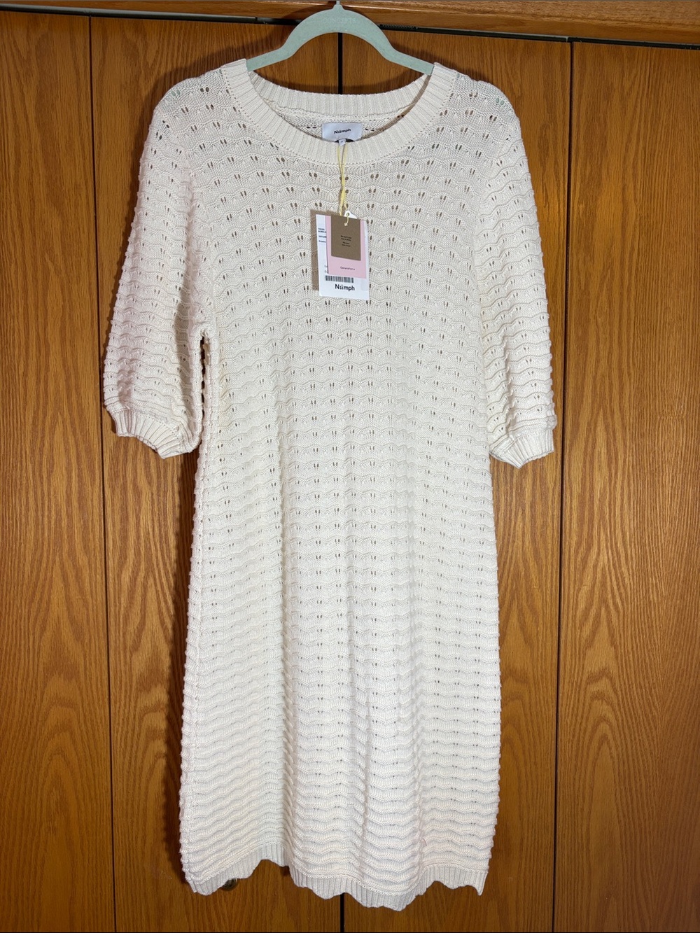 NWT NUMPH Cream Knit Midi Dress with Short Sleeves GORGEOUS